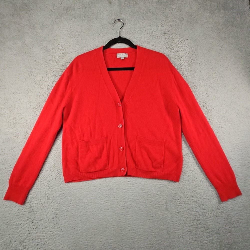 J Crew Cardigan Womens S Red 100% Cashmere Pockets Quiet Luxury Sustainable Luxe